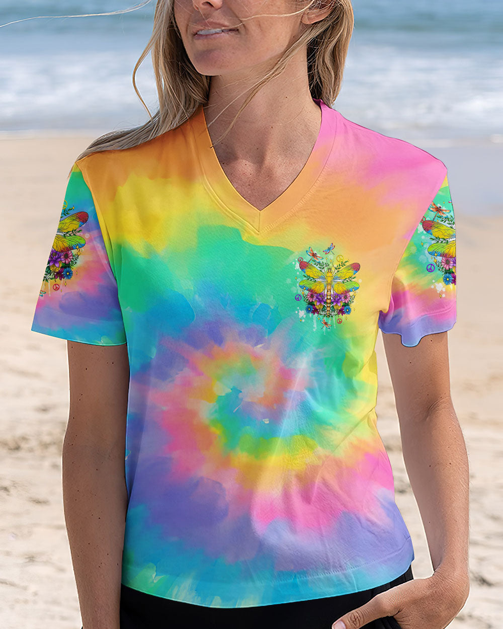 Smile Often Dream Big Rainbow Tie Dye Positive Quote Hippie Motivational AOP Shirts _12_ NgWjE