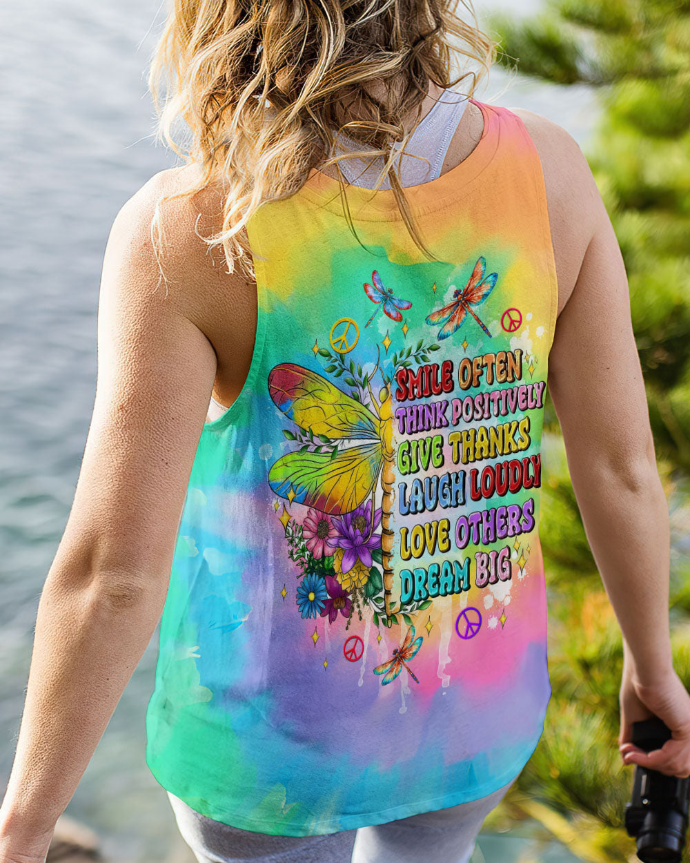 Smile Often Dream Big Rainbow Tie Dye Positive Quote Hippie Motivational AOP Shirts _7_ UeZlB