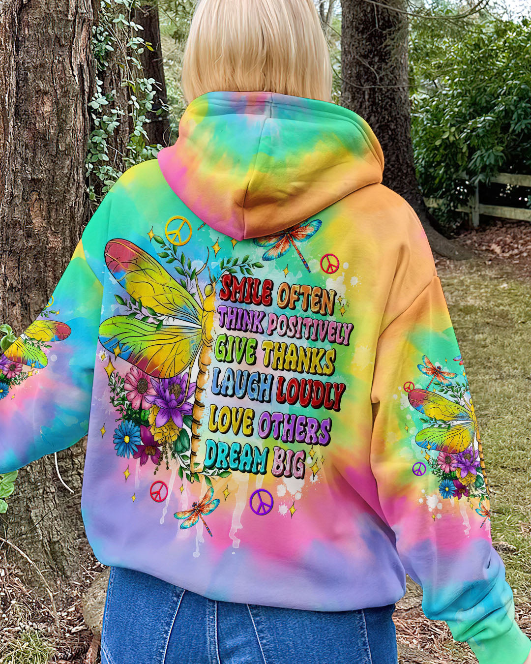 Smile Often Dream Big Rainbow Tie Dye Positive Quote Hippie Motivational AOP Shirts _8_ x8vHR