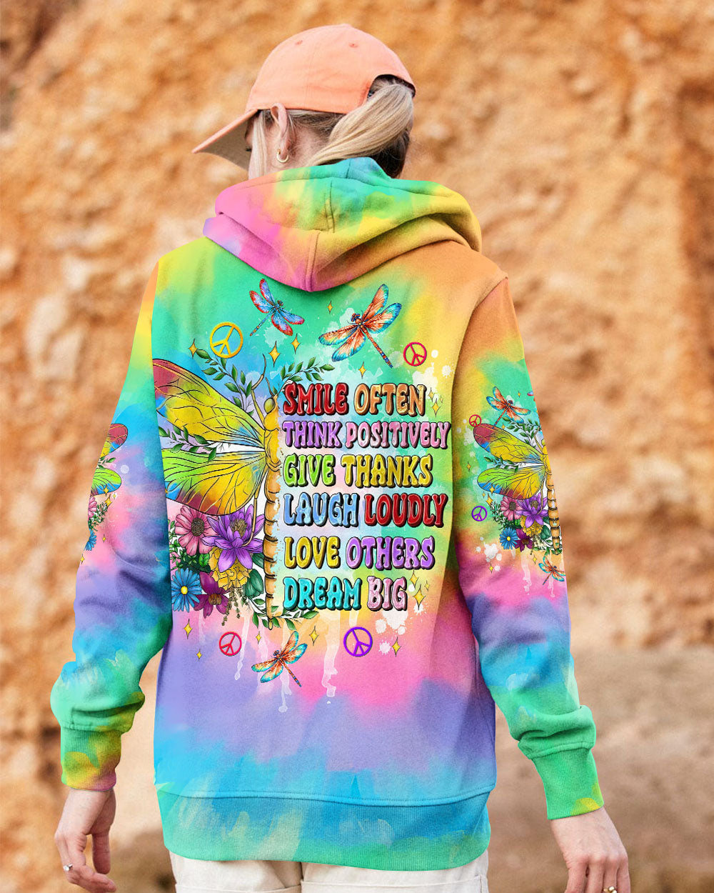 Smile Often Dream Big Rainbow Tie Dye Positive Quote Hippie Motivational AOP Shirts _9_ HVEeZ