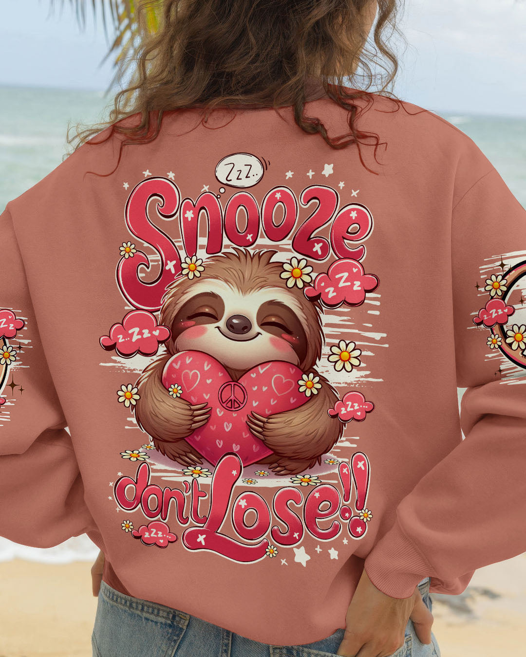 Snooze Dont Lose Sloth Cute Peaceful Sloth with Heart _26 Flowers Design AOP Shirts _7_ IVXRI