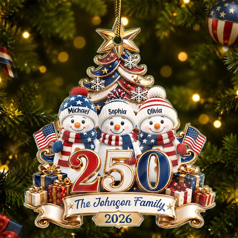 Snowman250YearsOfFreedomAmericaAnniversary PersonalizedCustomShapedAcrylicOrnament LV432 NAH6185 MK0