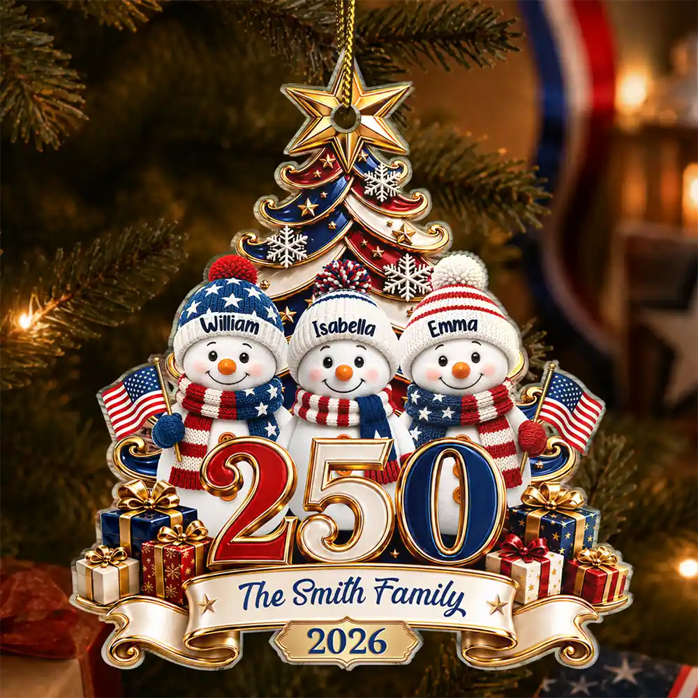 Snowman250YearsOfFreedomAmericaAnniversary PersonalizedCustomShapedAcrylicOrnament LV432 NAH6185 MKDEF