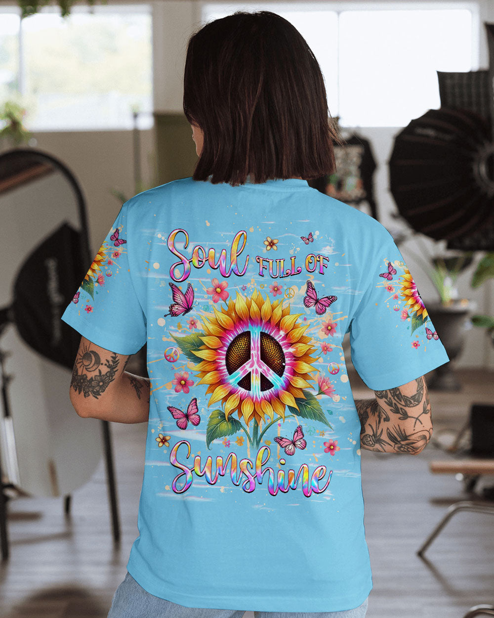 Soul Full of Sunshine Colorful Sunflower Peace Sign AOP Shirts _12_ 7TyZi