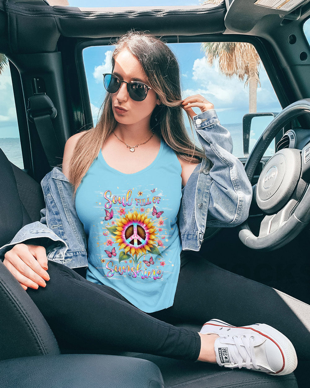 Soul Full of Sunshine Colorful Sunflower Peace Sign AOP Shirts _6_ OsI4d