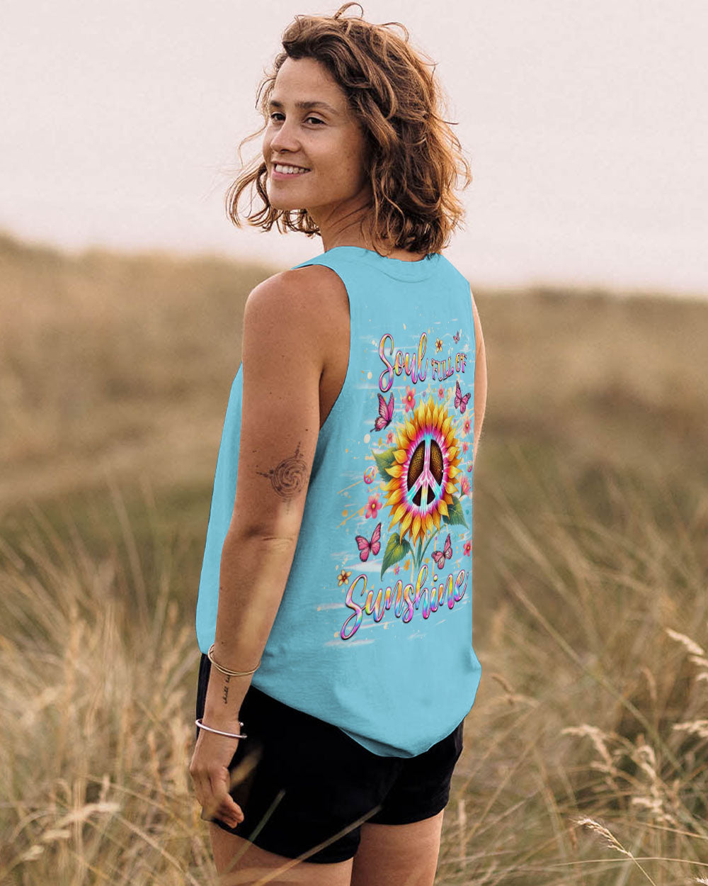 Soul Full of Sunshine Colorful Sunflower Peace Sign AOP Shirts _8_ vJUHl