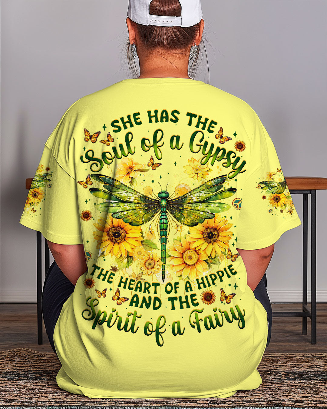 Soul of a Gypsy Heart of Hippie Spirit of Fairy Dragonfly Sunflower Graphic AOP Shirts _3_ qF5tx