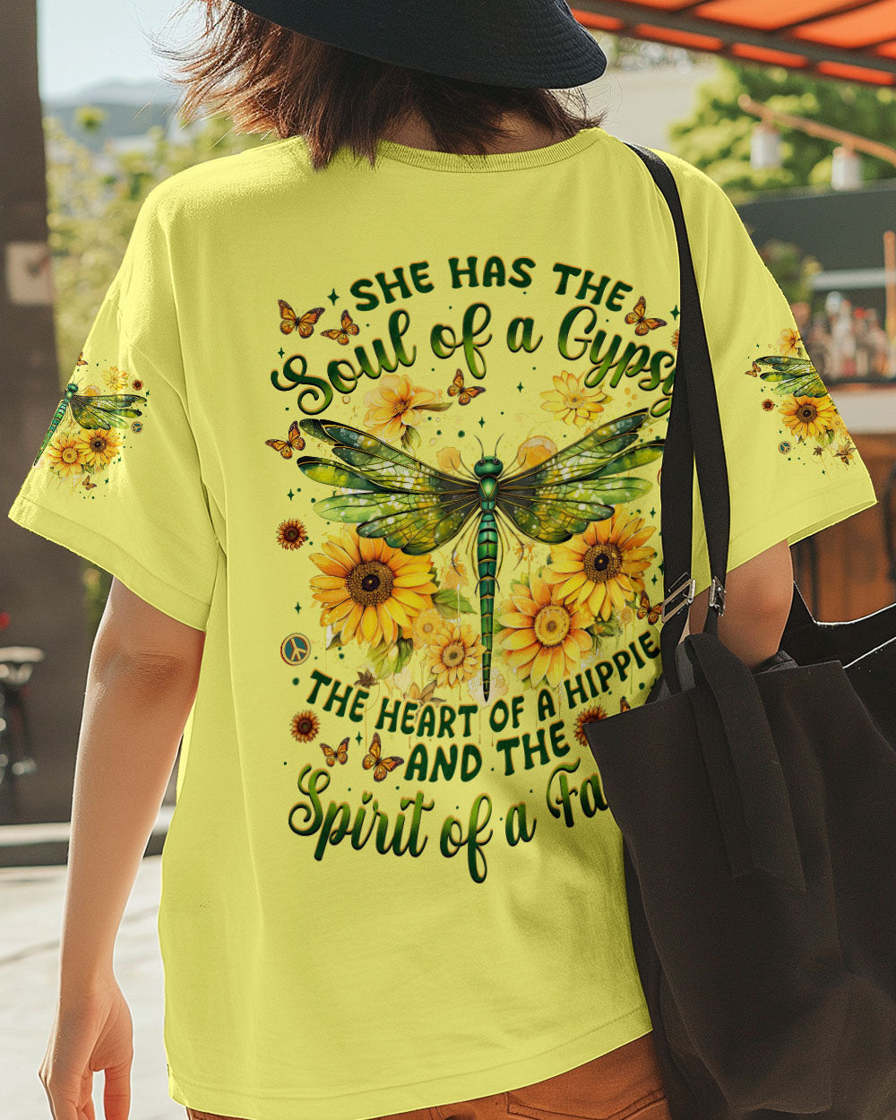 Soul of a Gypsy Heart of Hippie Spirit of Fairy Dragonfly Sunflower Graphic AOP Shirts _5_ 5CtUu