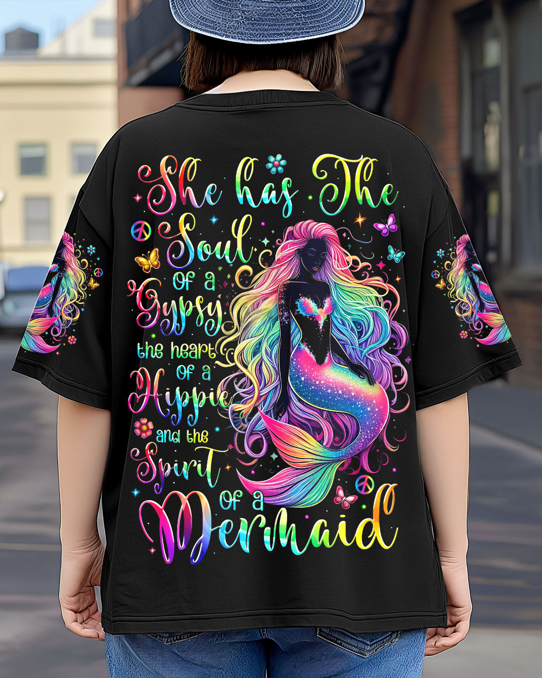 Soul of a Gypsy Heart of a Hippie Mermaid Hippie Colorful Fantasy AOP Shirts _1_ jVctS