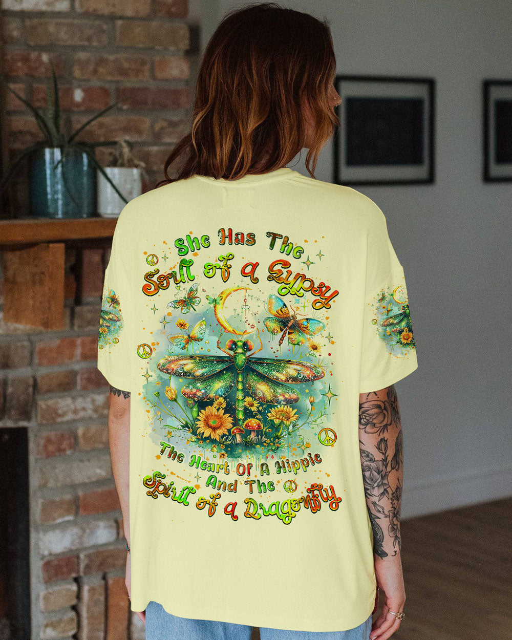 Soul of a Gypsy Heart of a Hippie Spirit of a Dragonfly Hippie Dragonfly and Sunflower AOP Shirts _13_ XHPSP