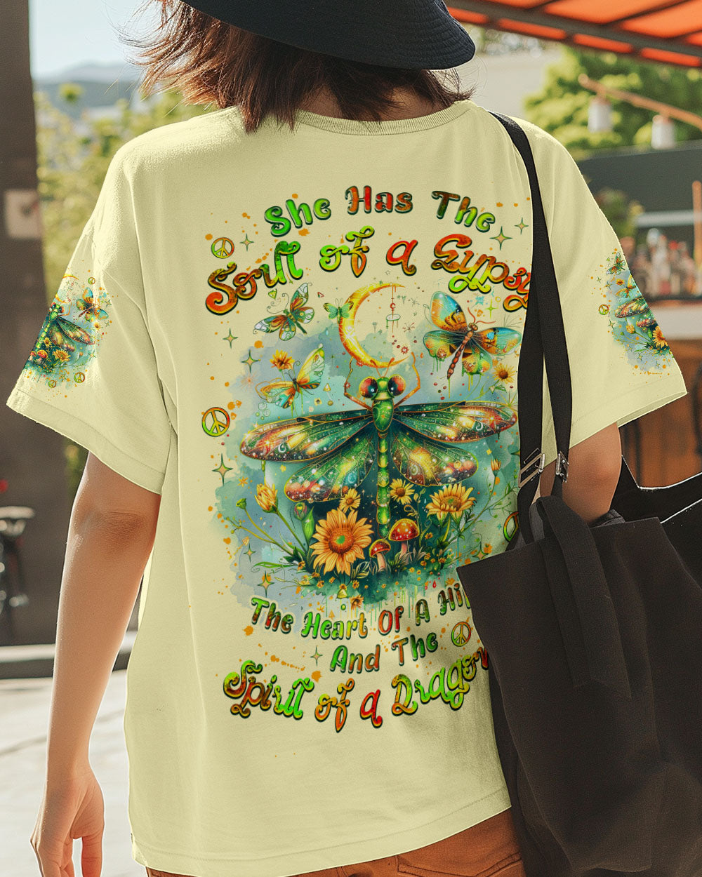 Soul of a Gypsy Heart of a Hippie Spirit of a Dragonfly Hippie Dragonfly and Sunflower AOP Shirts _1_ 70xH4