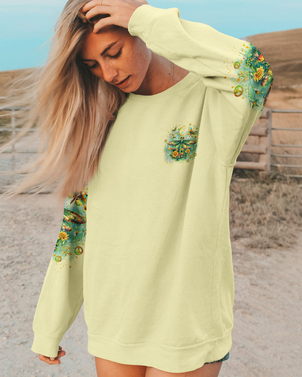 Soul of a Gypsy Heart of a Hippie Spirit of a Dragonfly Hippie Dragonfly and Sunflower AOP Shirts _4_ 6laRj