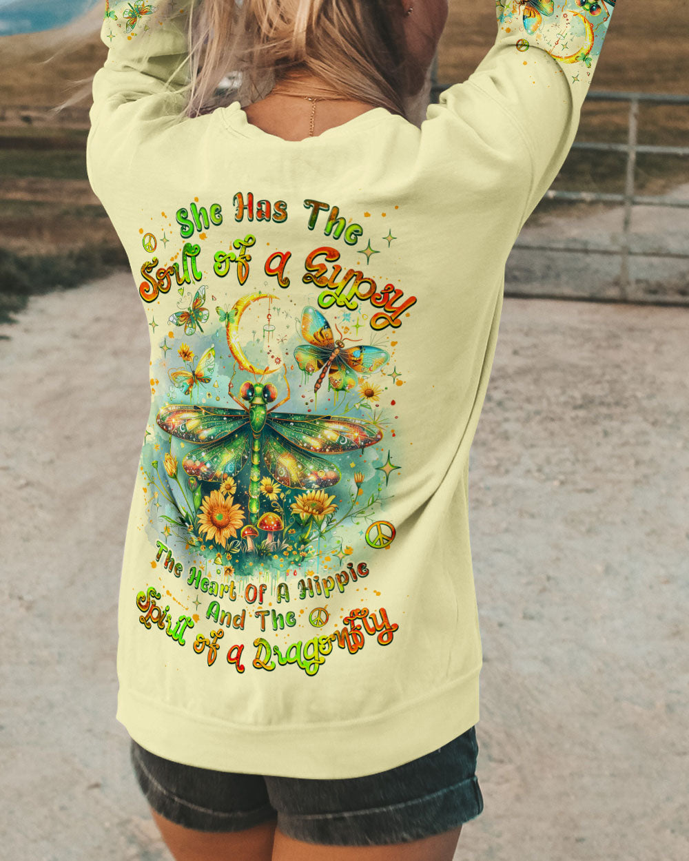 Soul of a Gypsy Heart of a Hippie Spirit of a Dragonfly Hippie Dragonfly and Sunflower AOP Shirts _5_ UJ41c