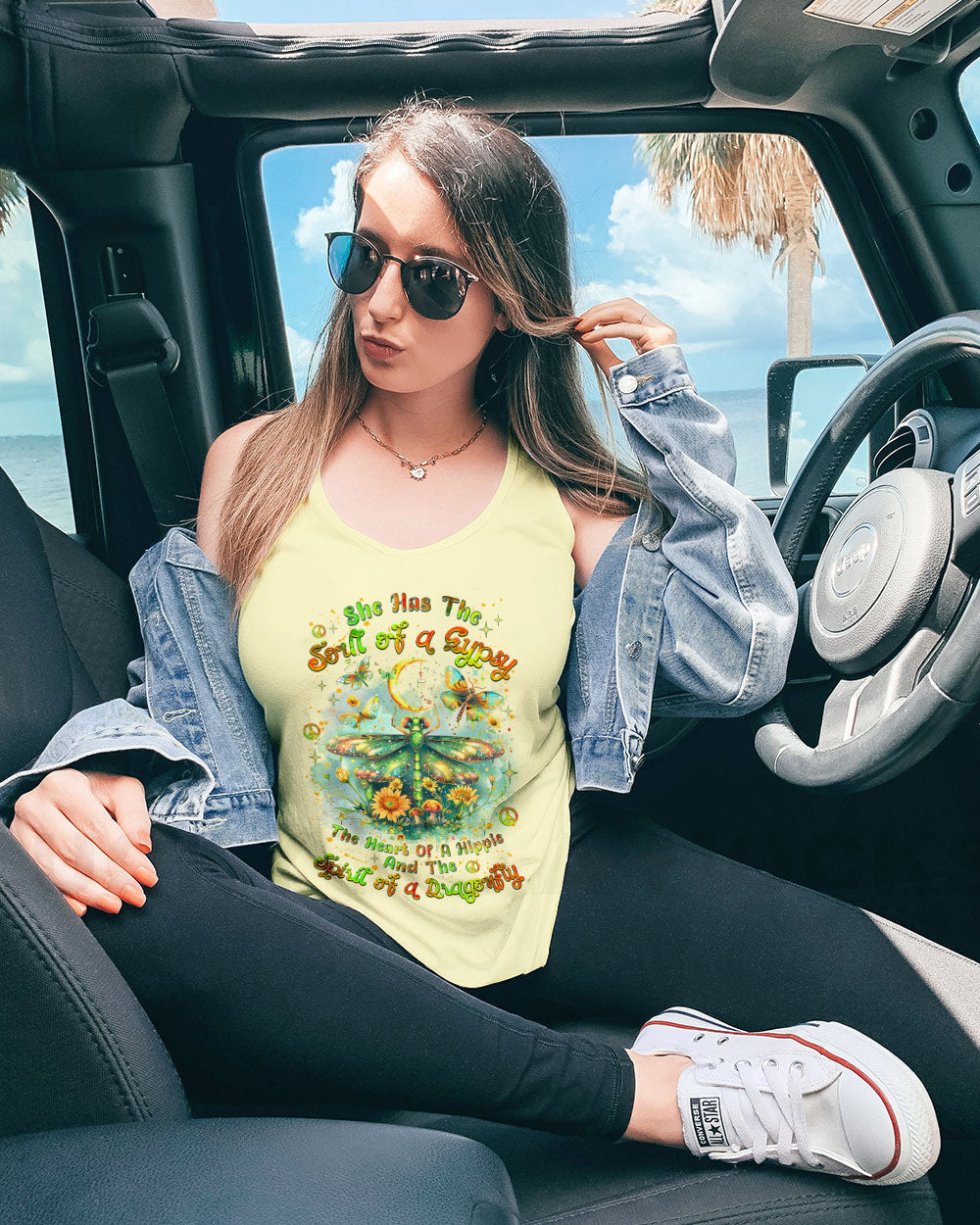 Soul of a Gypsy Heart of a Hippie Spirit of a Dragonfly Hippie Dragonfly and Sunflower AOP Shirts _7_ pbUs1