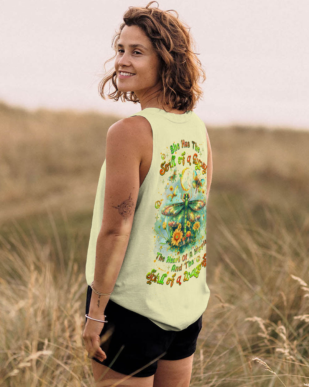 Soul of a Gypsy Heart of a Hippie Spirit of a Dragonfly Hippie Dragonfly and Sunflower AOP Shirts _9_ U0gdY