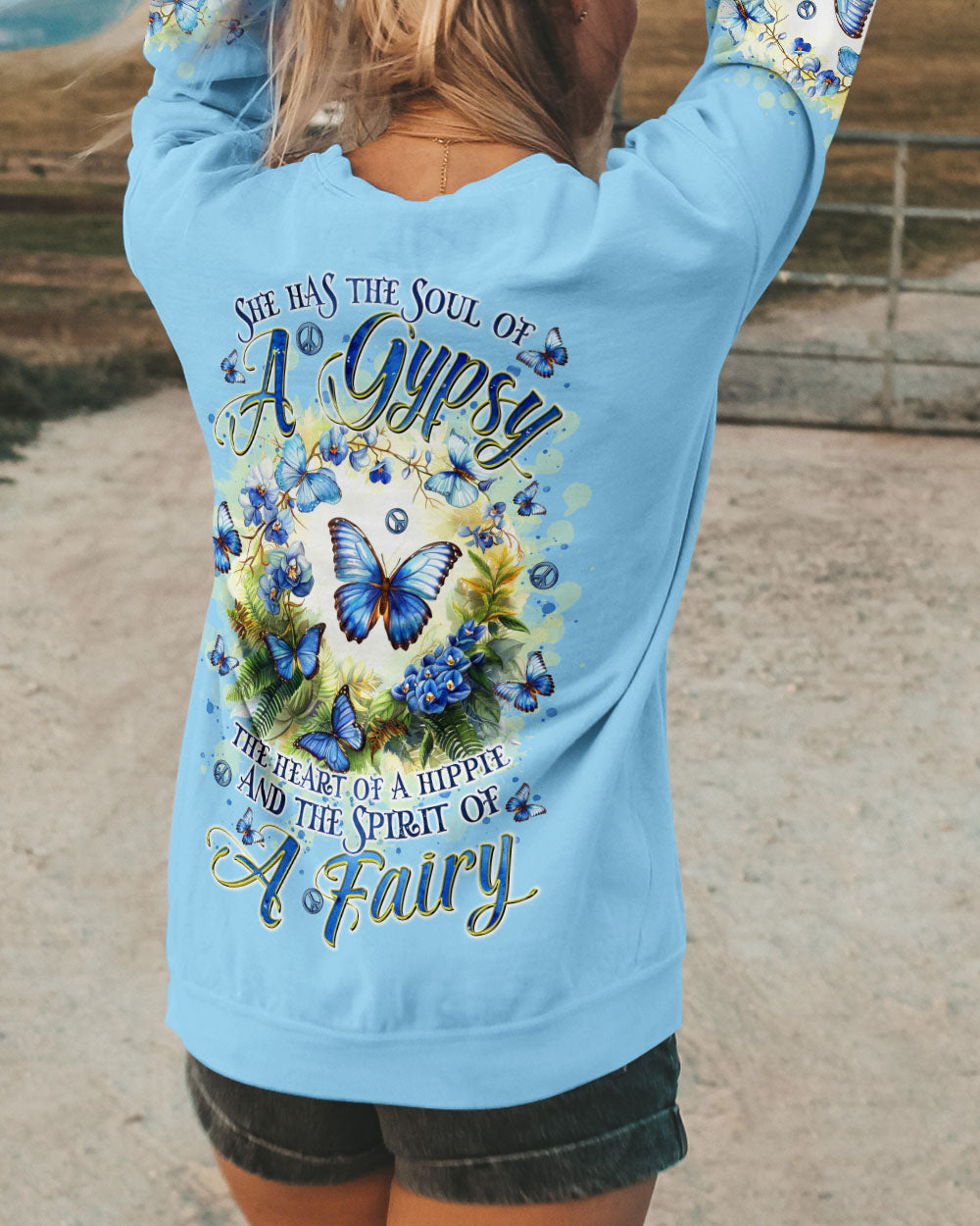 Soul of a Gypsy Heart of a Hippie Spirit of a Fairy Blue Butterfly Hippie AOP Shirts _10_ d9hjf