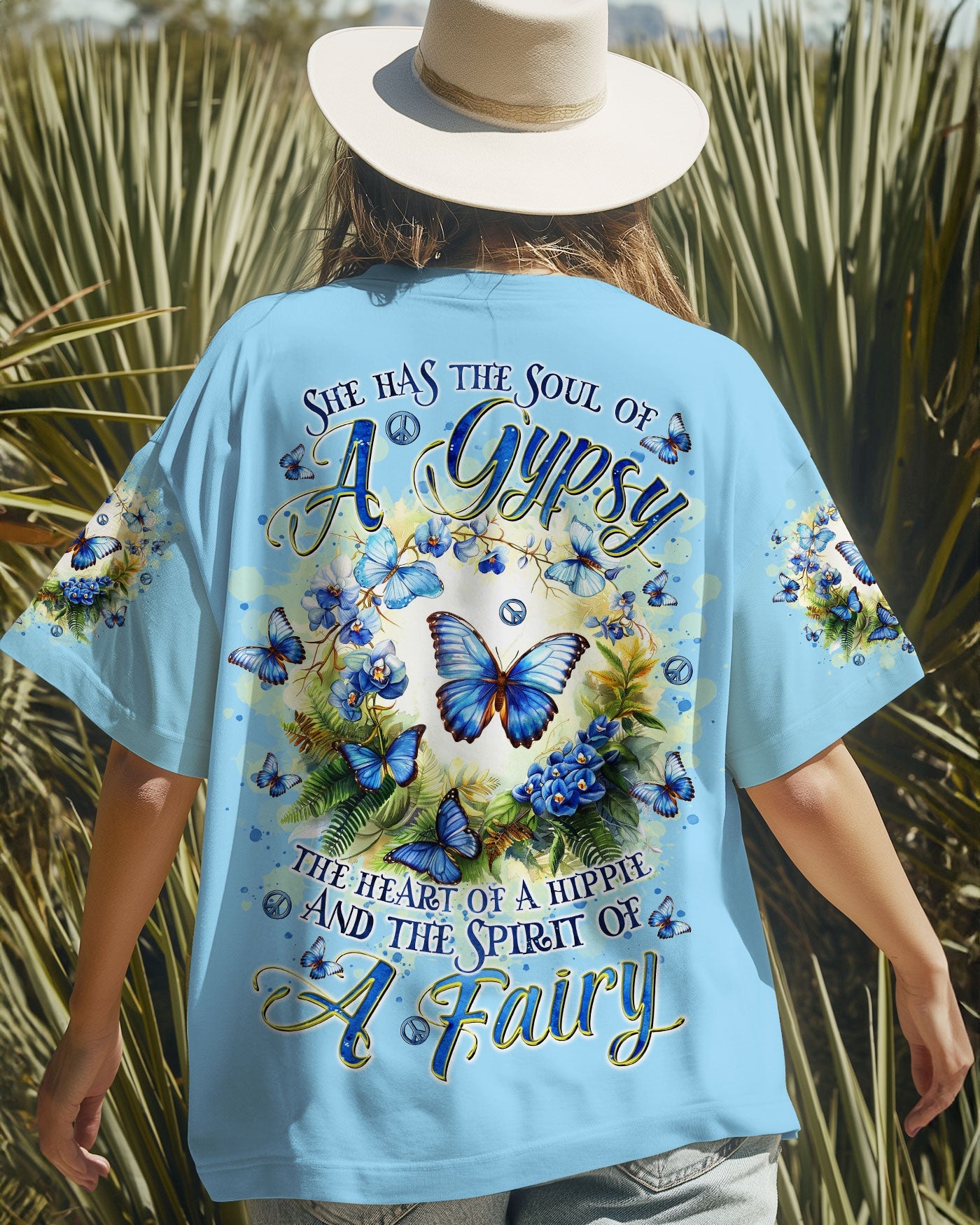 Soul of a Gypsy Heart of a Hippie Spirit of a Fairy Blue Butterfly Hippie AOP Shirts _4_ nf0Ai