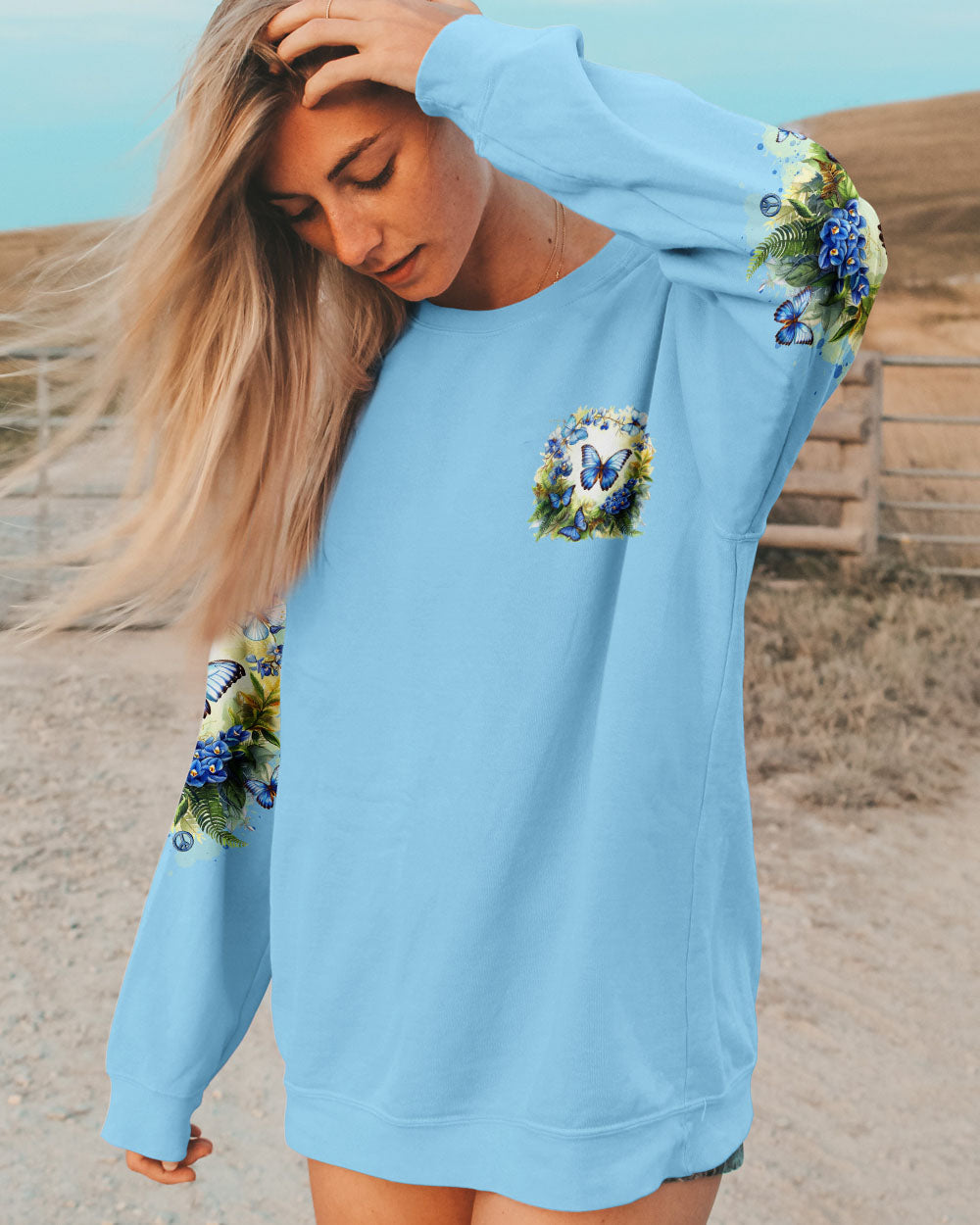 Soul of a Gypsy Heart of a Hippie Spirit of a Fairy Blue Butterfly Hippie AOP Shirts _9_ VVSce