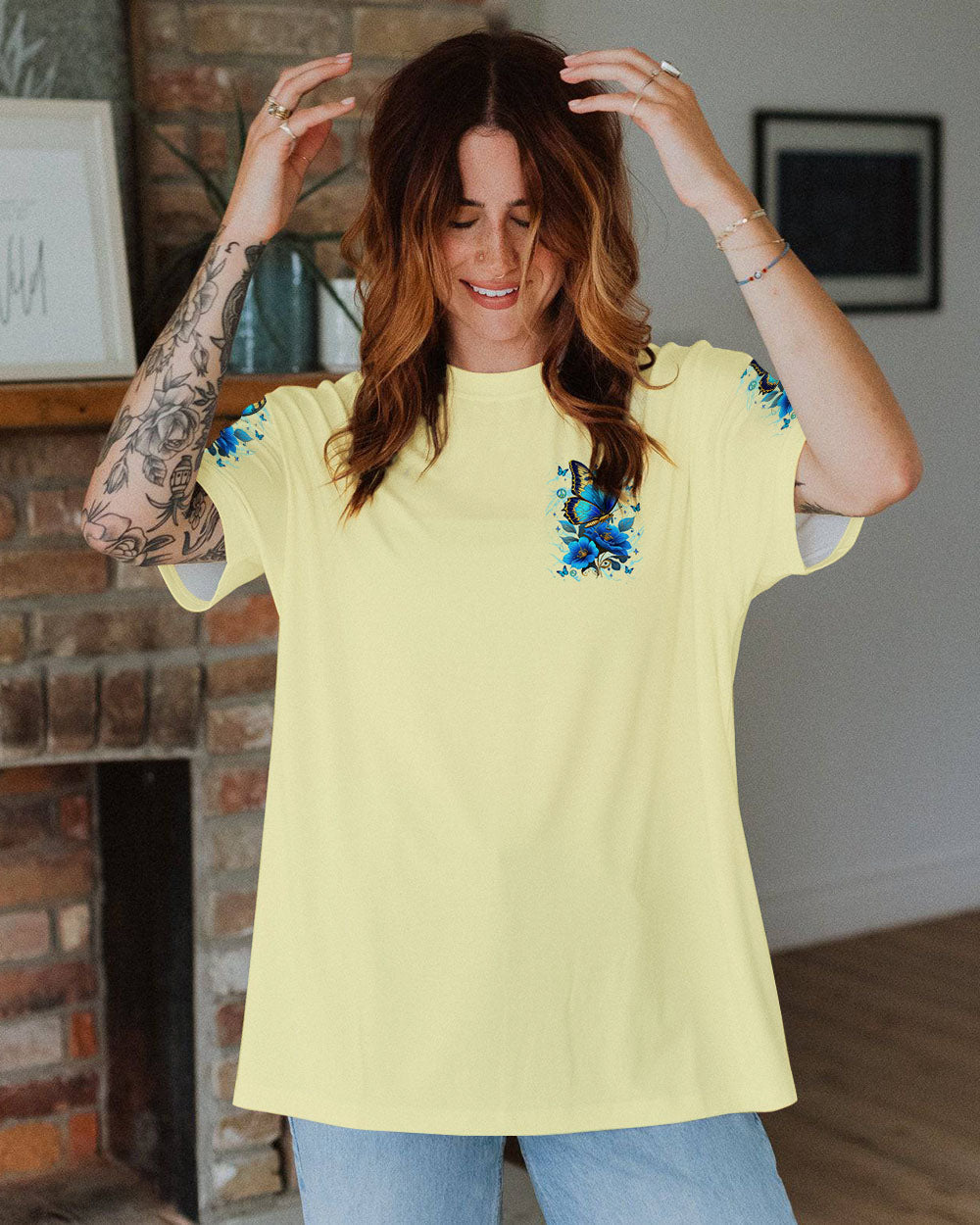 Soul of a Gypsy Heart of a Hippie Spirit of a Fairy Blue Floral Butterfly Graphic AOP Shirts _11_ aSVK0