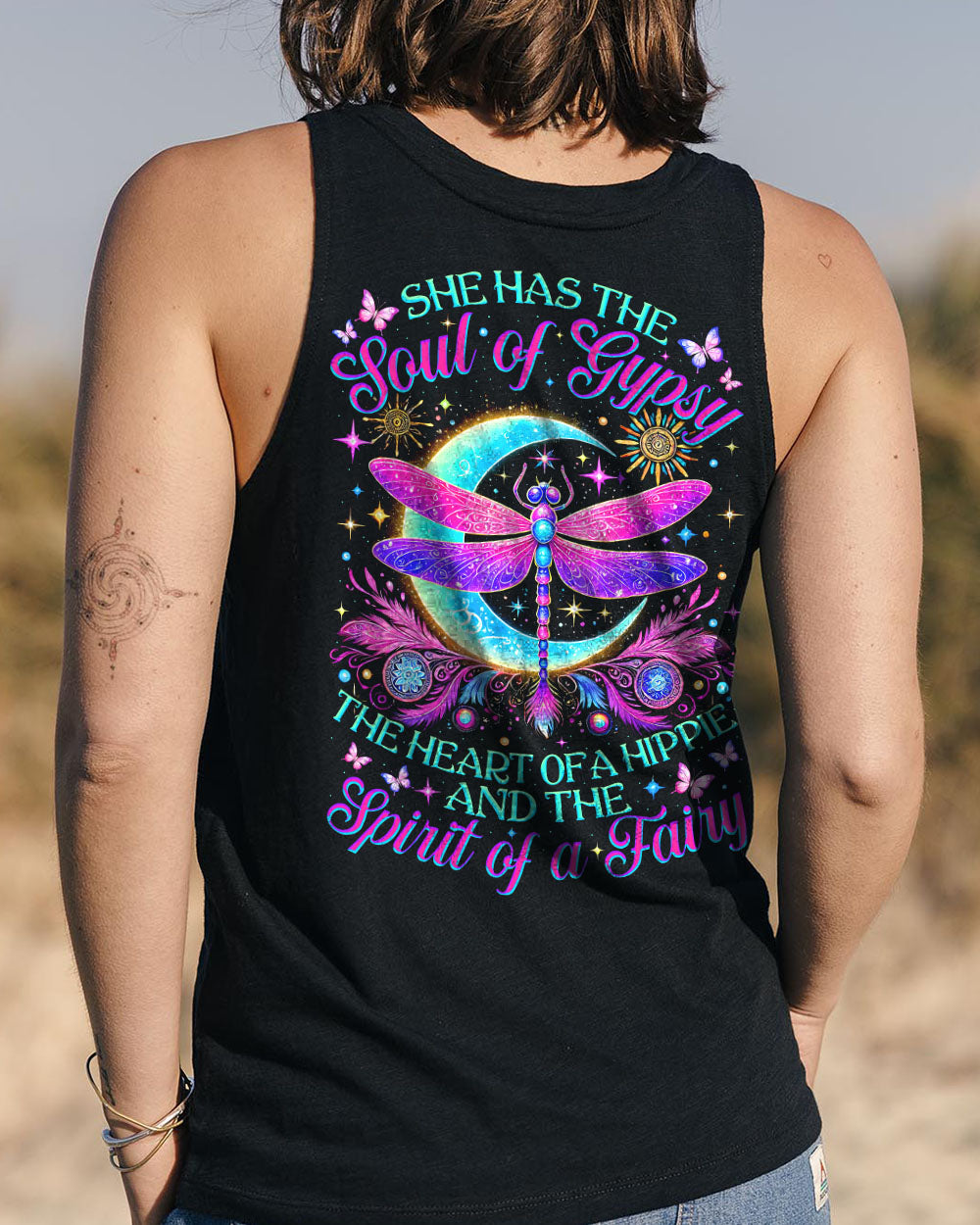 Soul of a Gypsy Heart of a Hippie Spirit of a Fairy Boho Moon and Dragonfly AOP Shirts _11_ ZQKMF