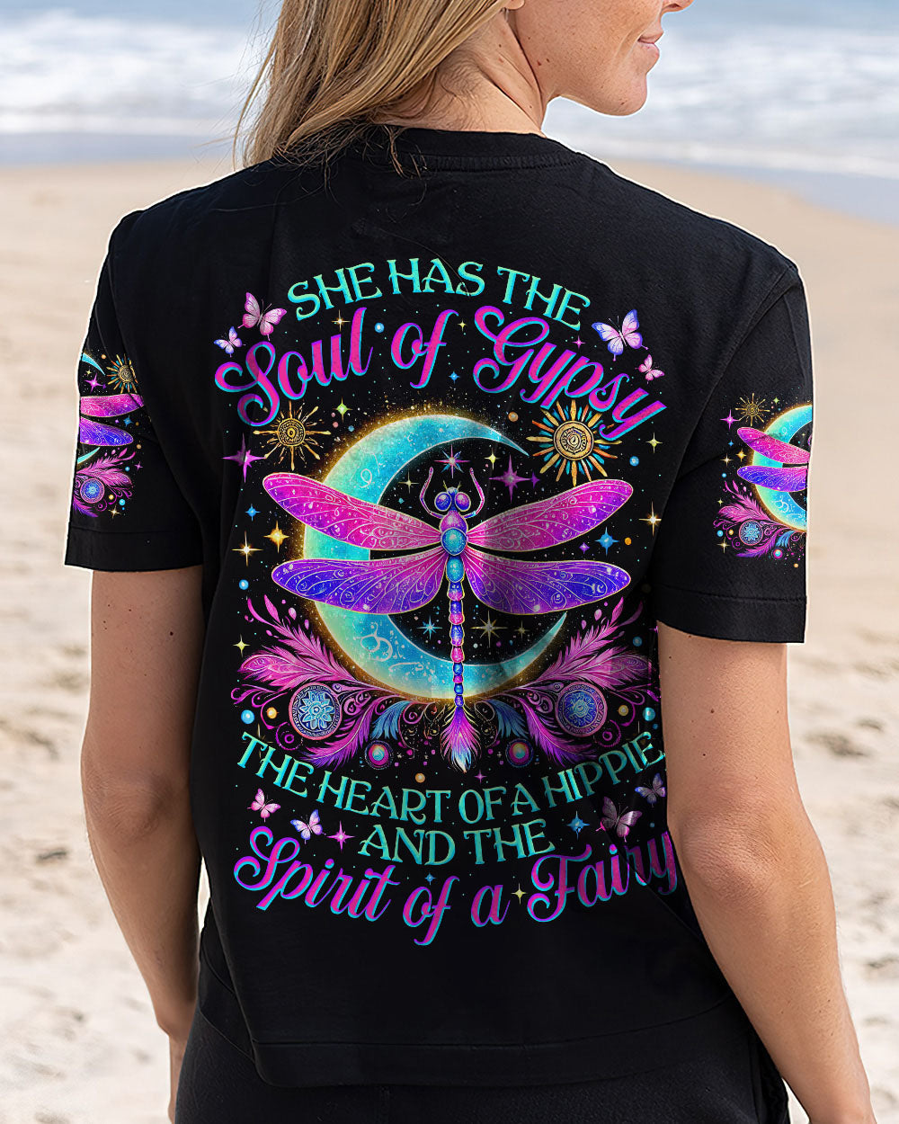 Soul of a Gypsy Heart of a Hippie Spirit of a Fairy Boho Moon and Dragonfly AOP Shirts _3_ XVmch