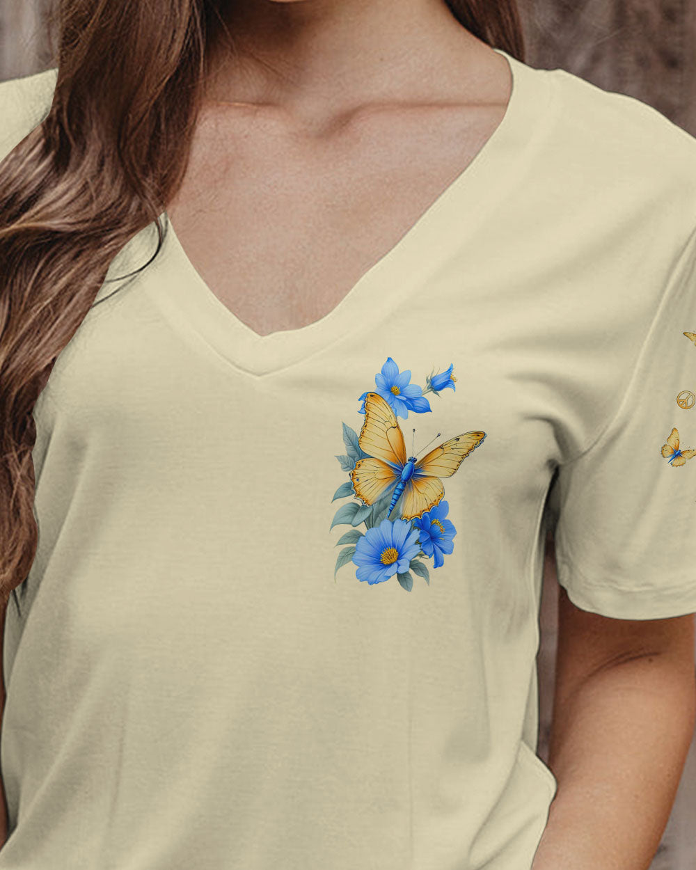Soul of a Gypsy Heart of a Hippie Spirit of a Fairy Butterflies and Blue Flowers AOP Shirts _11_ YjeFY