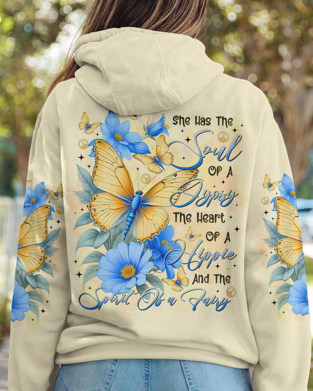 Soul of a Gypsy Heart of a Hippie Spirit of a Fairy Butterflies and Blue Flowers AOP Shirts _8_ 7mXq1