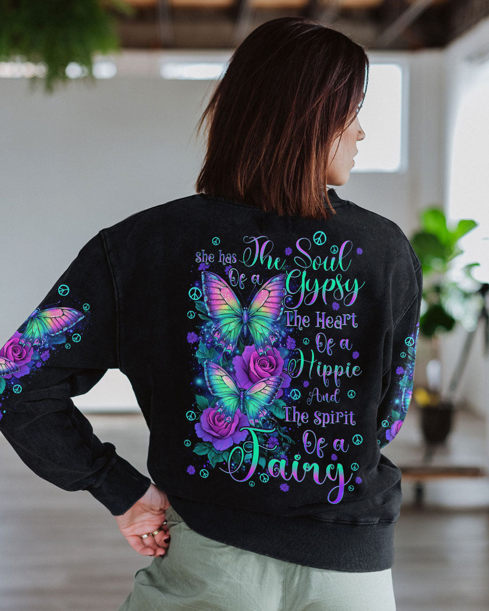 Soul of a Gypsy Heart of a Hippie Spirit of a Fairy Butterfly and Rose AOP Shirts _7_ RFxag