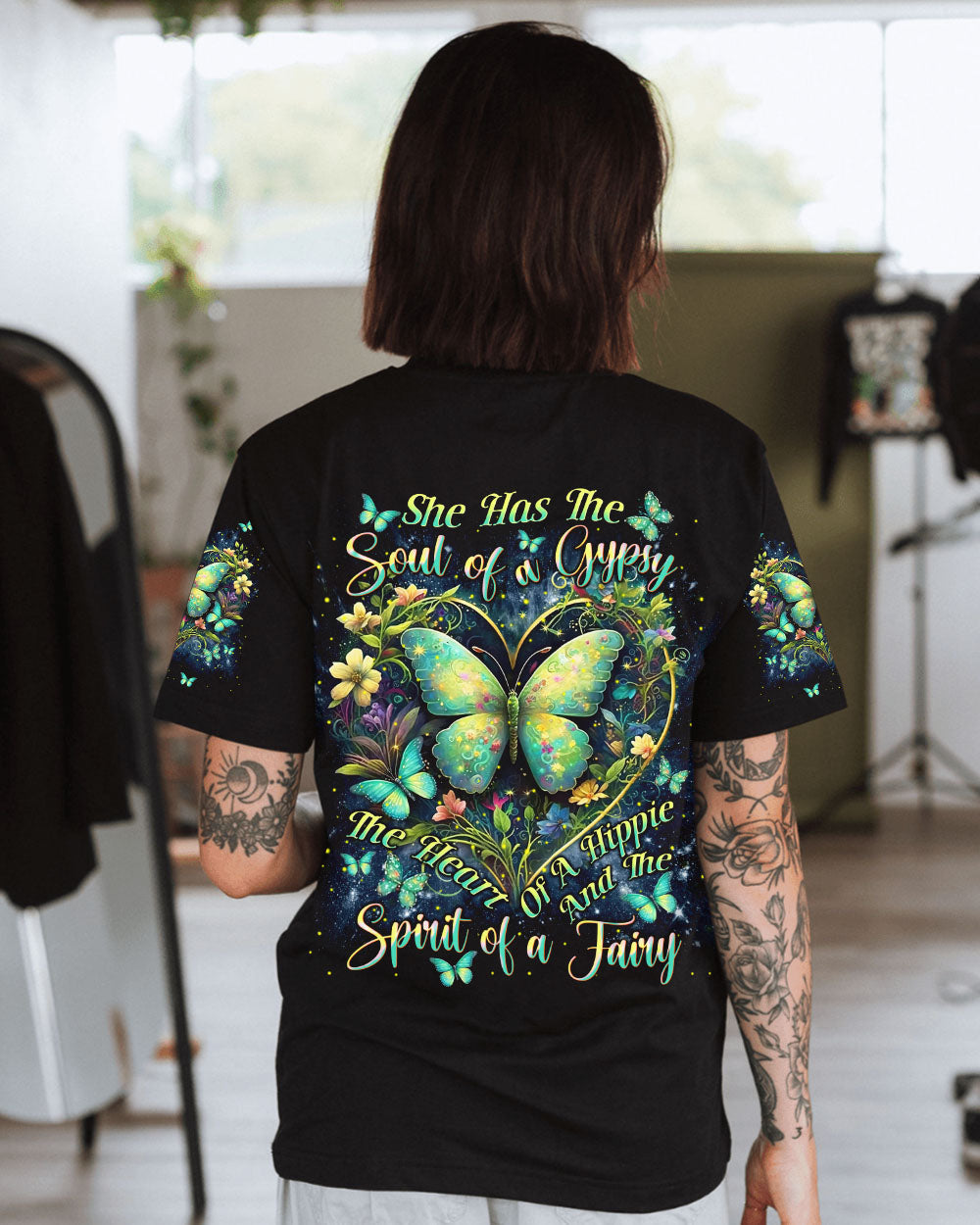 Soul of a Gypsy Heart of a Hippie Spirit of a Fairy Colorful Butterfly AOP Shirts _10_ 7GjCR