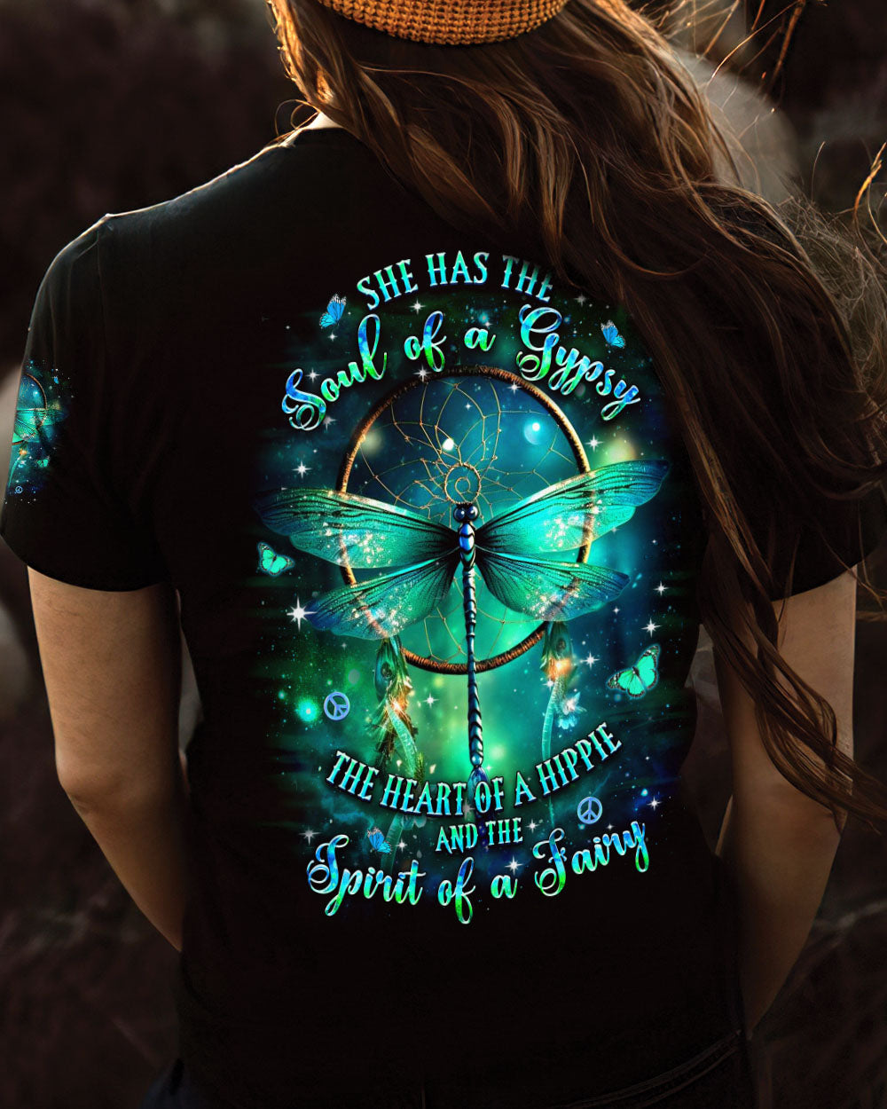 Soul of a Gypsy Heart of a Hippie Spirit of a Fairy Dragonfly Dreamcatcher AOP Shirts _10_ SZYmx