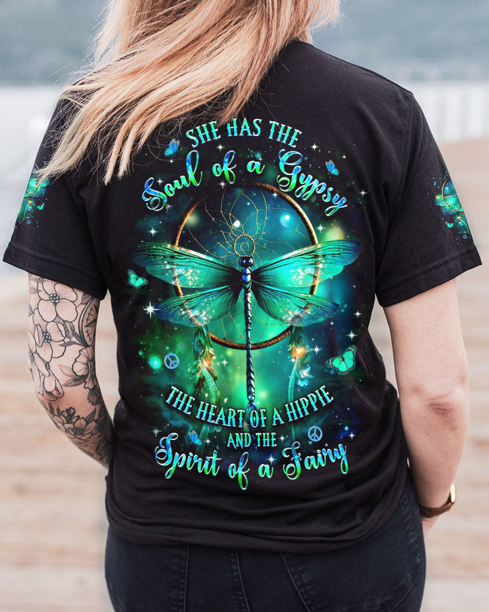 Soul of a Gypsy Heart of a Hippie Spirit of a Fairy Dragonfly Dreamcatcher AOP Shirts _12_ GL655