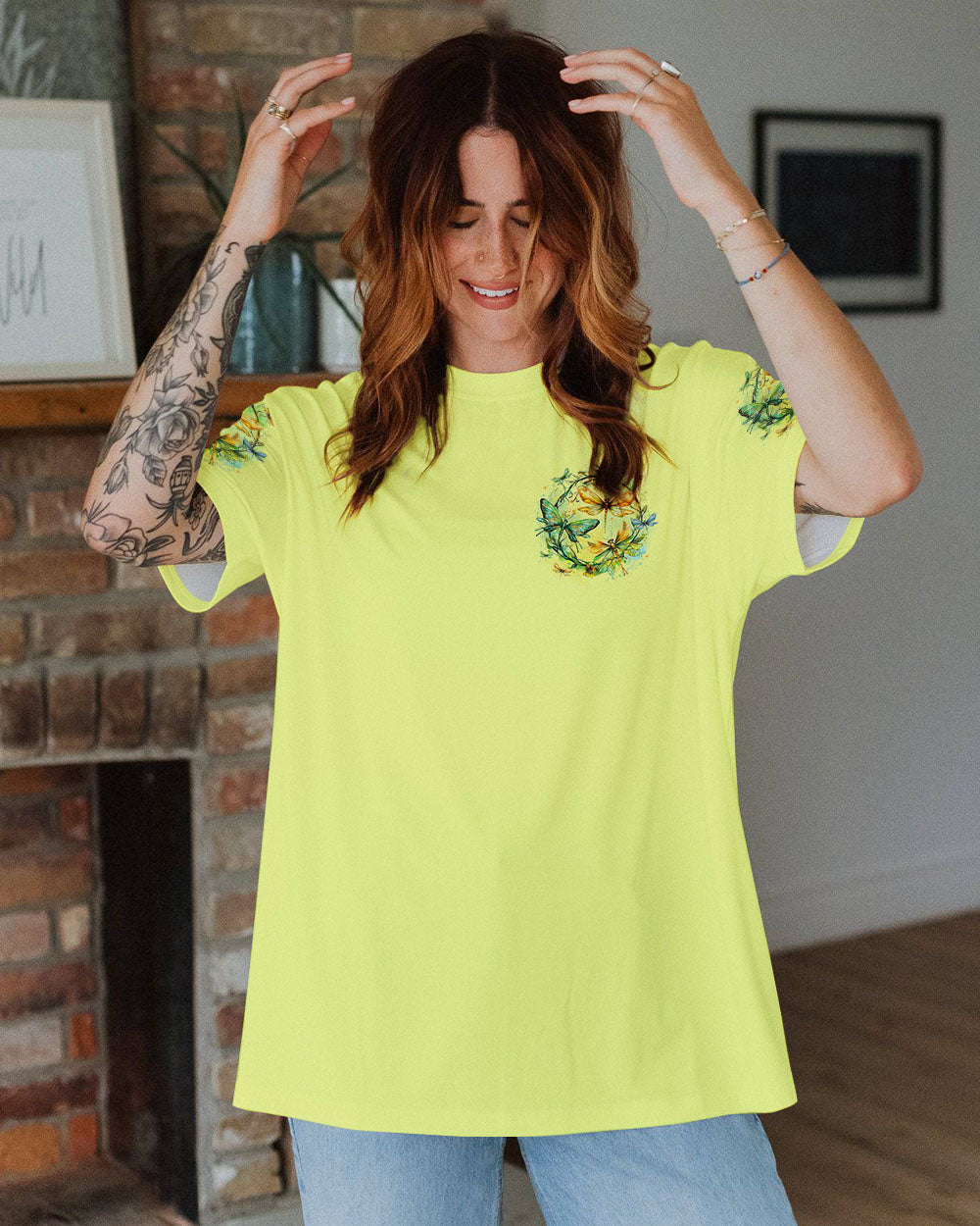 Soul of a Gypsy Heart of a Hippie Spirit of a Fairy Dragonfly and Floral Graphic AOP Shirts _10_ G51Yv