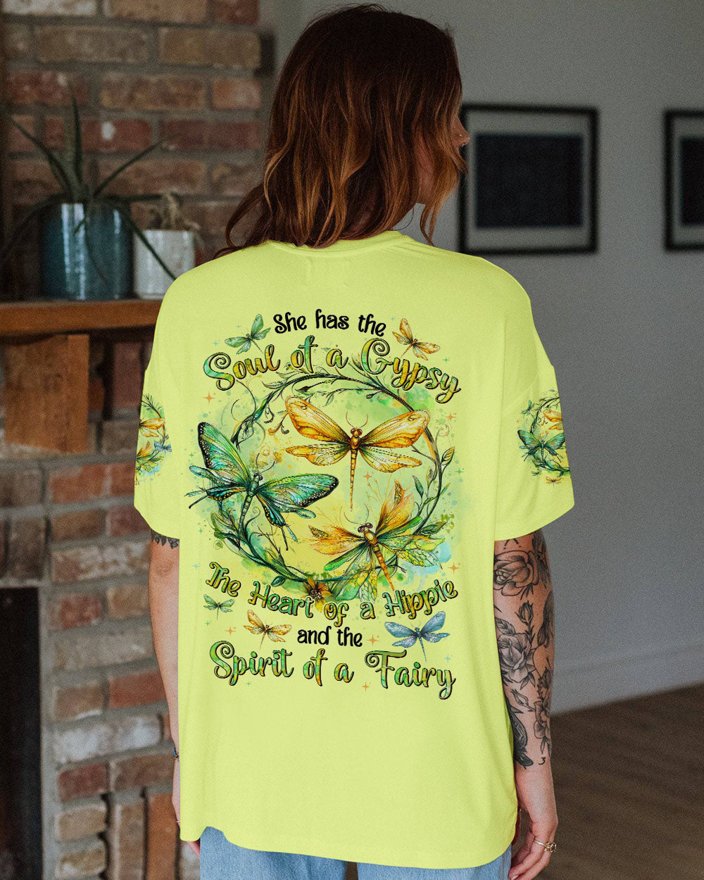 Soul of a Gypsy Heart of a Hippie Spirit of a Fairy Dragonfly and Floral Graphic AOP Shirts _11_ vWvN9