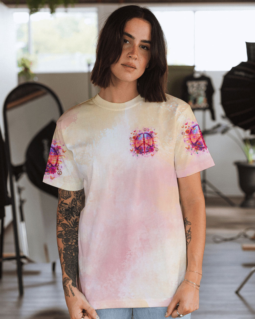 Soul of a Gypsy Heart of a Hippie Spirit of a Fairy Dragonfly with Peace Sign Hippie AOP Shirts _11_ Ij7bt