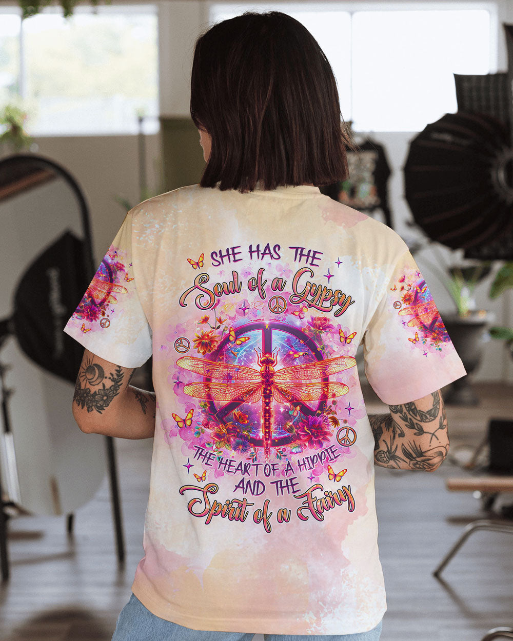 Soul of a Gypsy Heart of a Hippie Spirit of a Fairy Dragonfly with Peace Sign Hippie AOP Shirts _12_ 4knOF