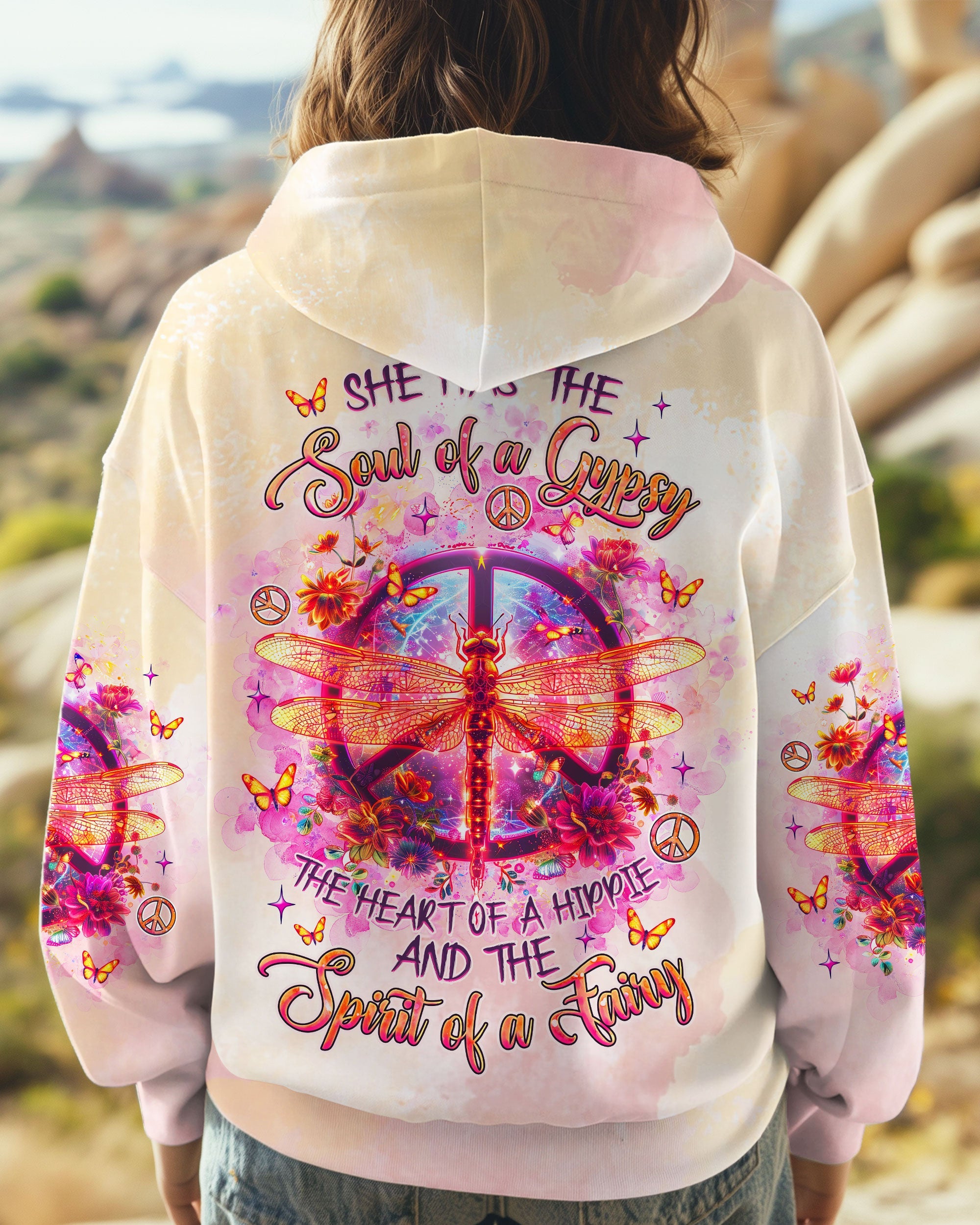 Soul of a Gypsy Heart of a Hippie Spirit of a Fairy Dragonfly with Peace Sign Hippie AOP Shirts _1_ vSbFV