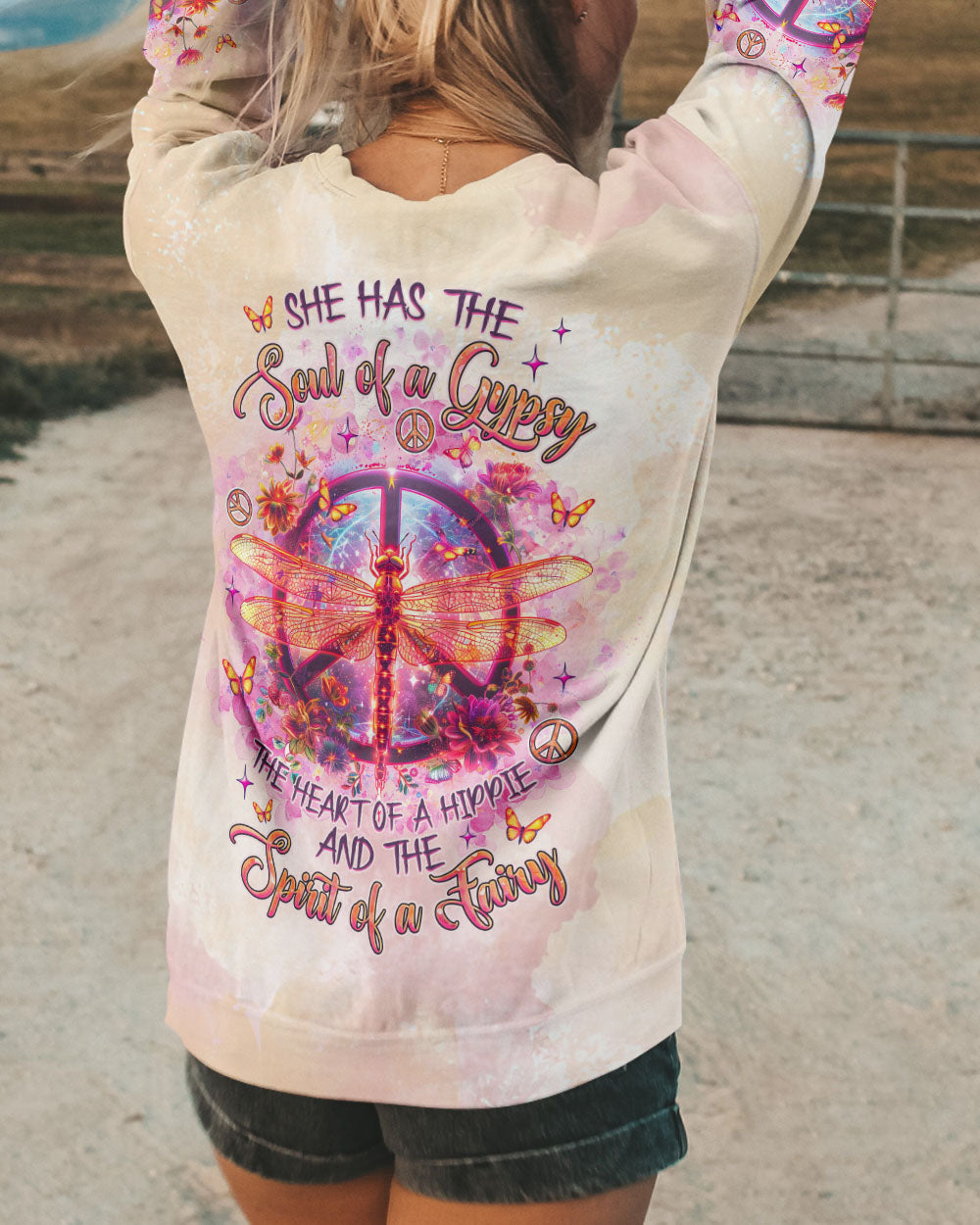 Soul of a Gypsy Heart of a Hippie Spirit of a Fairy Dragonfly with Peace Sign Hippie AOP Shirts _4_ XqaNH