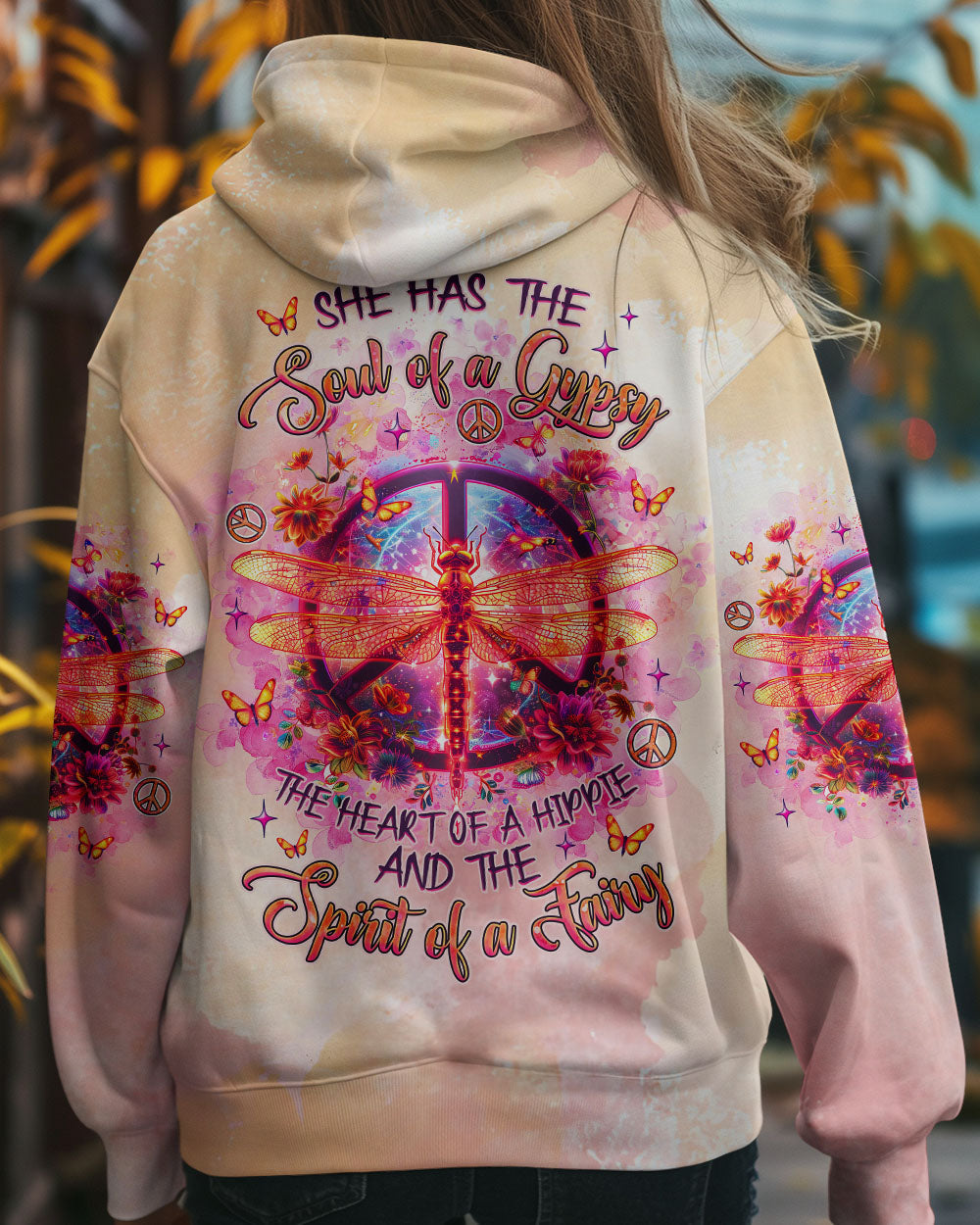 Soul of a Gypsy Heart of a Hippie Spirit of a Fairy Dragonfly with Peace Sign Hippie AOP Shirts _9_ O9Rnj