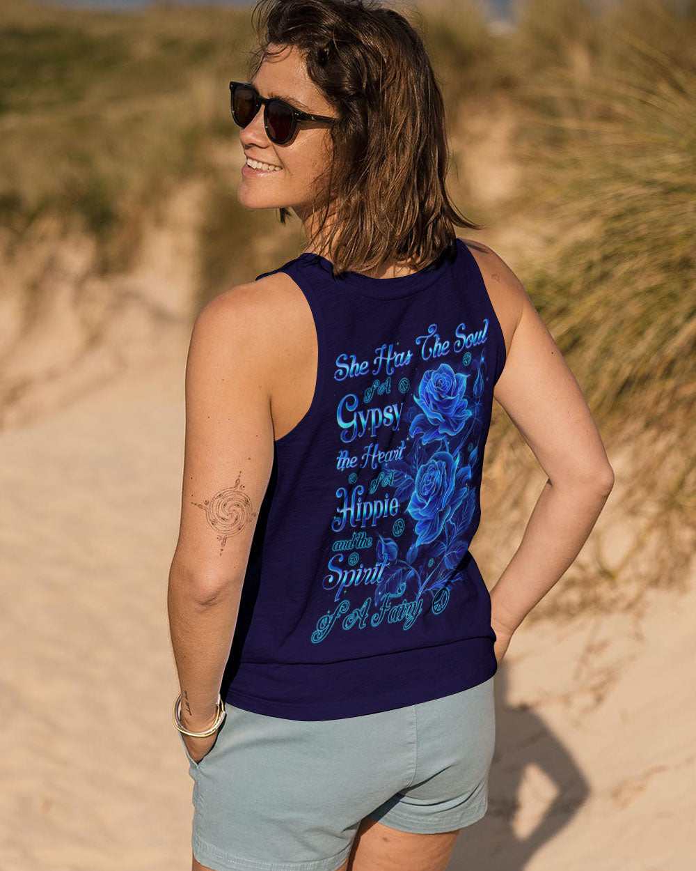 Soul of a Gypsy Heart of a Hippie Spirit of a Fairy Floral Blue Rose AOP Shirts _13_ c4Ms2