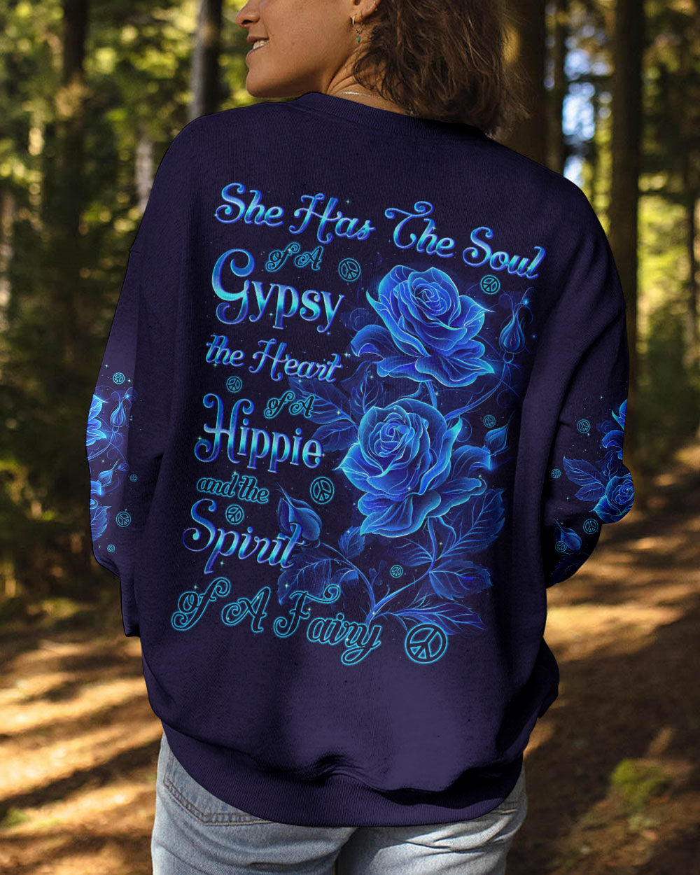 Soul of a Gypsy Heart of a Hippie Spirit of a Fairy Floral Blue Rose AOP Shirts _9_ v04HU