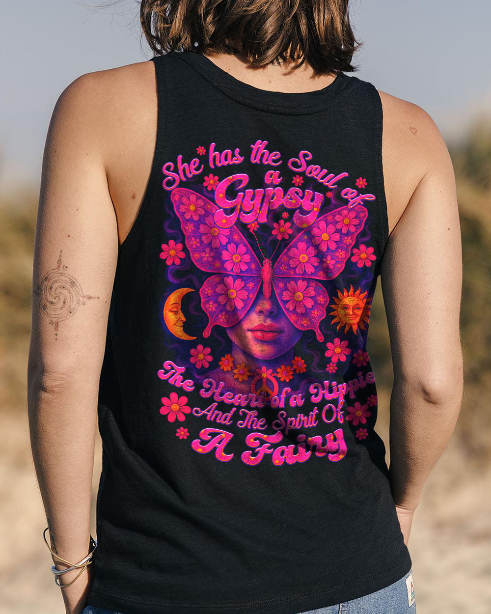 Soul of a Gypsy Heart of a Hippie Spirit of a Fairy Flower Butterfly Tee for Women AOP Shirts _13_ FZyCW