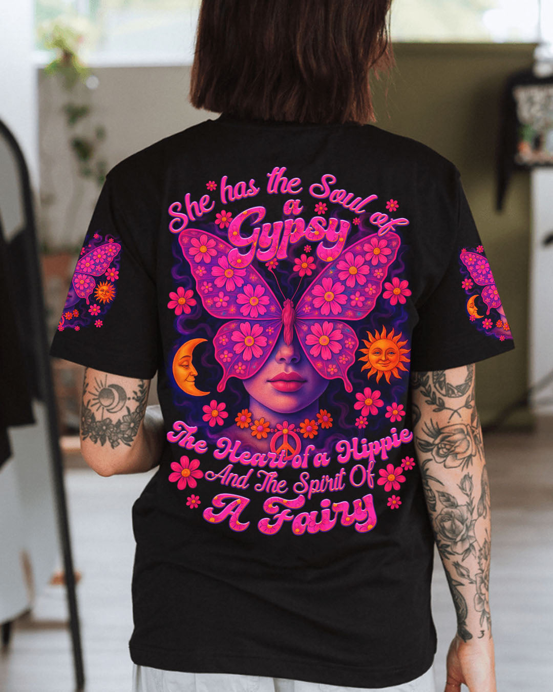 Soul of a Gypsy Heart of a Hippie Spirit of a Fairy Flower Butterfly Tee for Women AOP Shirts _1_ owEfi
