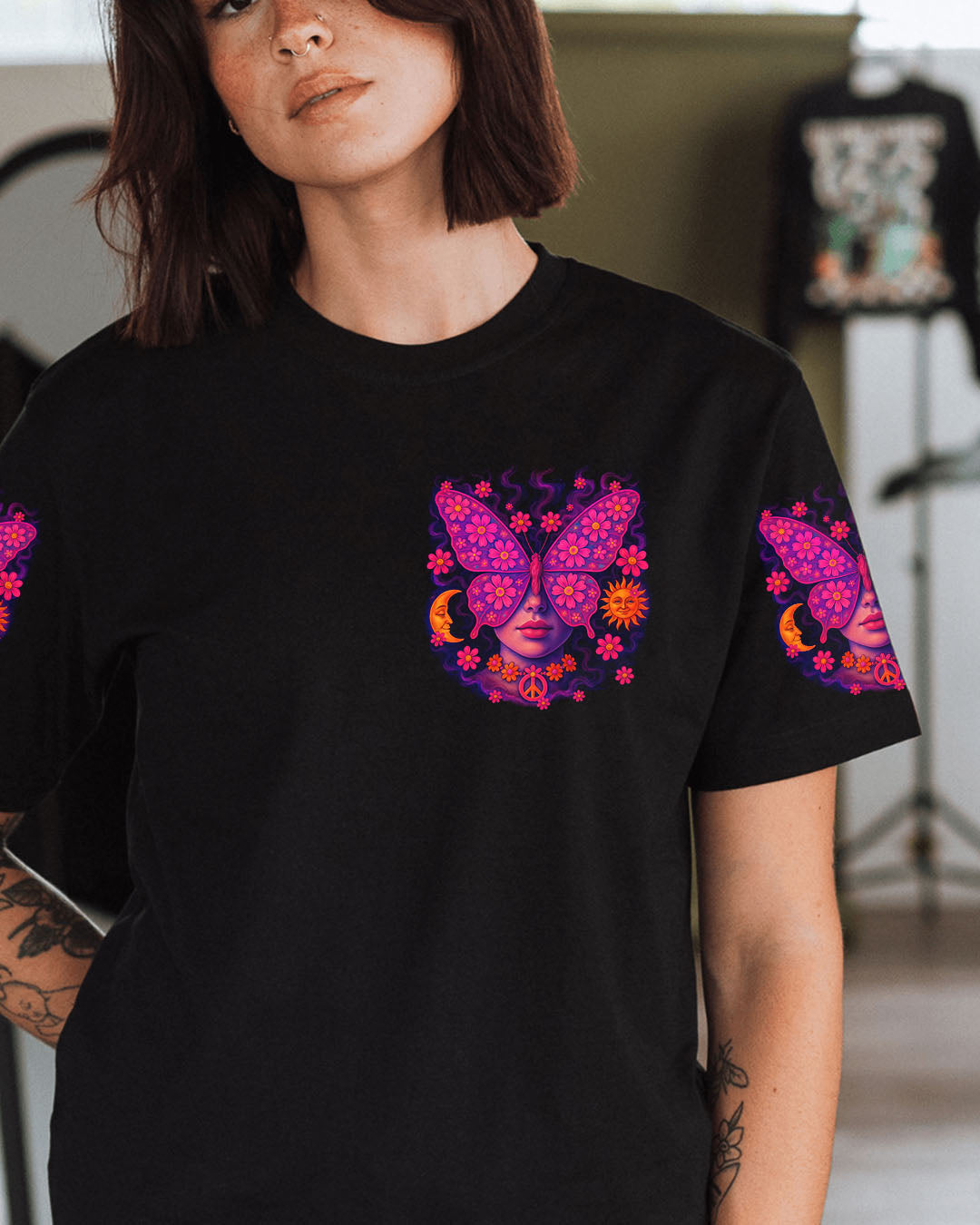 Soul of a Gypsy Heart of a Hippie Spirit of a Fairy Flower Butterfly Tee for Women AOP Shirts _2_ 0gRHM