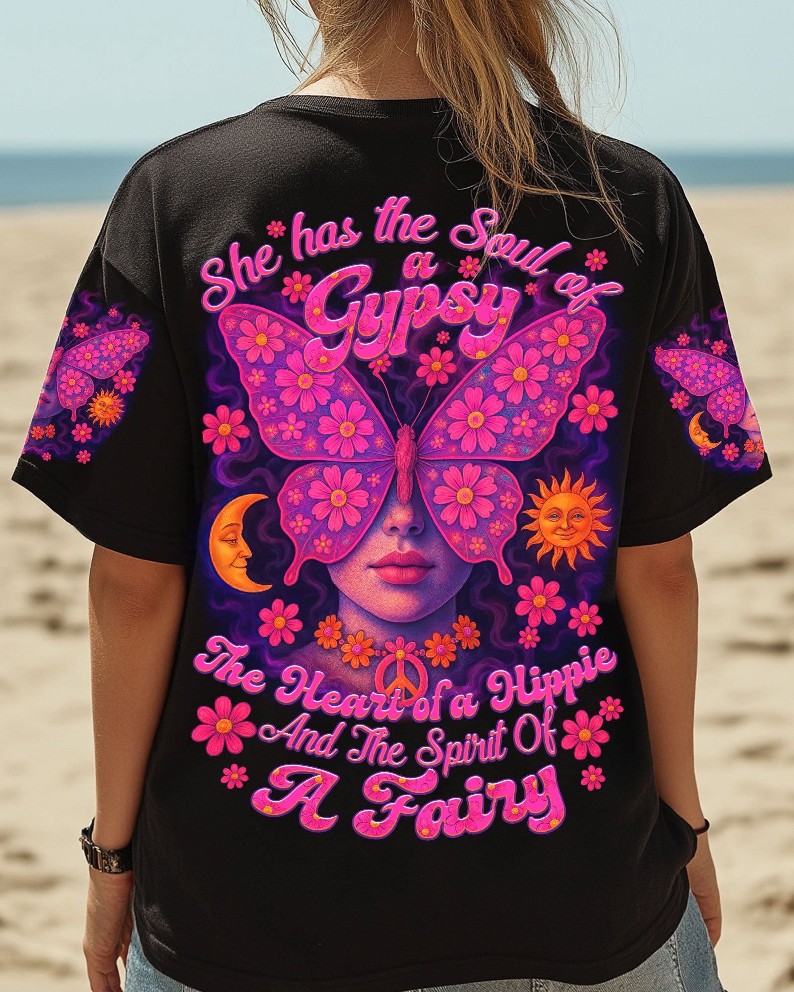 Soul of a Gypsy Heart of a Hippie Spirit of a Fairy Flower Butterfly Tee for Women AOP Shirts _3_ y7fwI