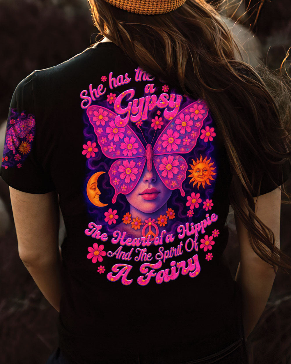 Soul of a Gypsy Heart of a Hippie Spirit of a Fairy Flower Butterfly Tee for Women AOP Shirts _5_ d1DWO