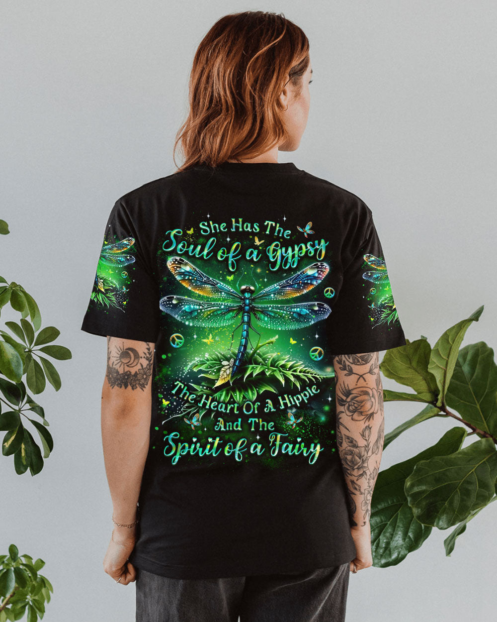 Soul of a Gypsy Heart of a Hippie Spirit of a Fairy Green Dragonfly AOP Shirts _11_ 2SsO1