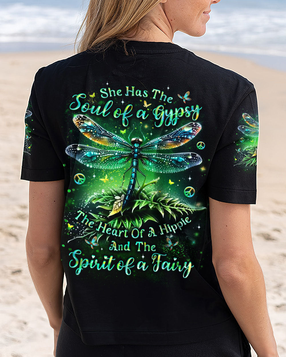 Soul of a Gypsy Heart of a Hippie Spirit of a Fairy Green Dragonfly AOP Shirts _13_ Wv5iZ