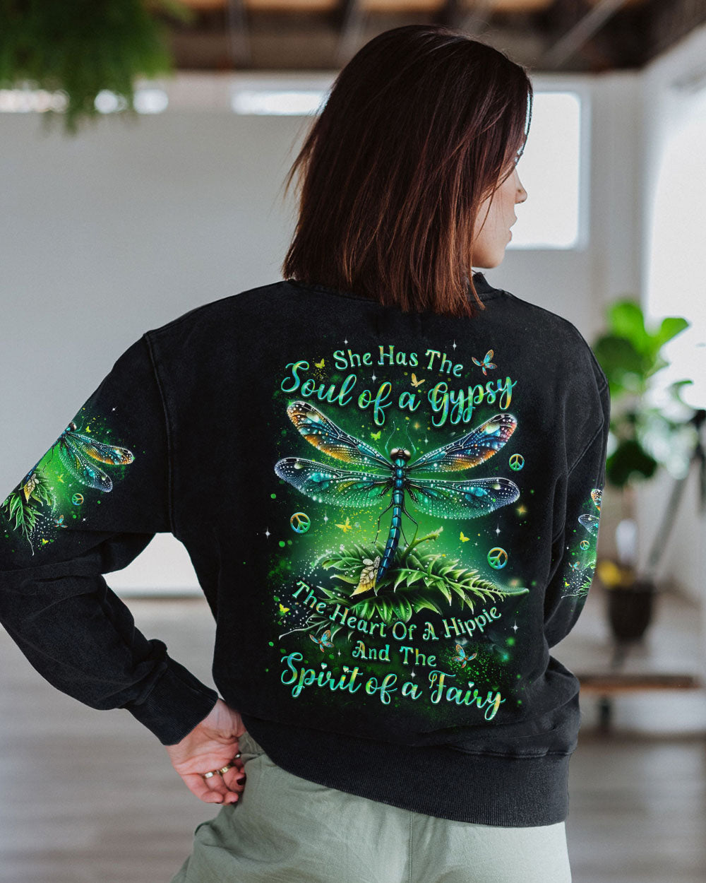 Soul of a Gypsy Heart of a Hippie Spirit of a Fairy Green Dragonfly AOP Shirts _3_ D30Wy