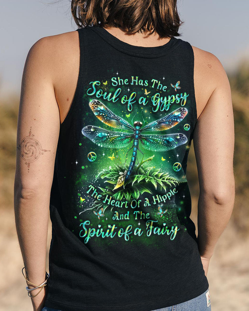 Soul of a Gypsy Heart of a Hippie Spirit of a Fairy Green Dragonfly AOP Shirts _7_ iok8v