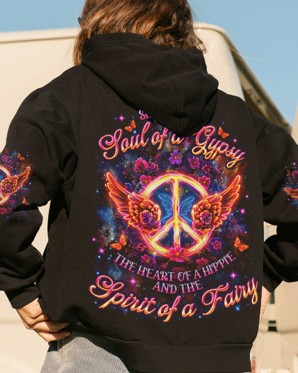Soul of a Gypsy Heart of a Hippie Spirit of a Fairy Hippie Peace Sign and Floral AOP Shirts _12_ OCZlx